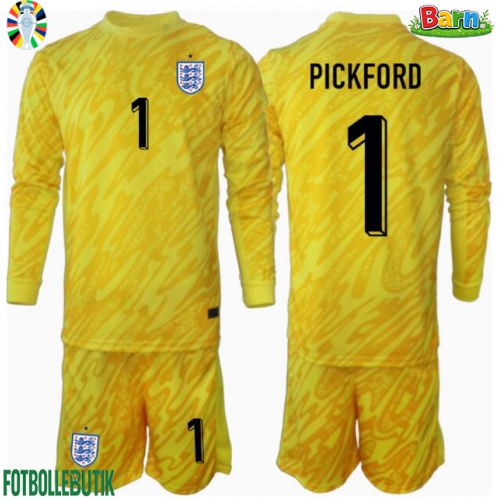 England Jordan Pickford #1 Målvakt Bortaställ Barn EM 2024 Långärmad (+ Korta byxor)